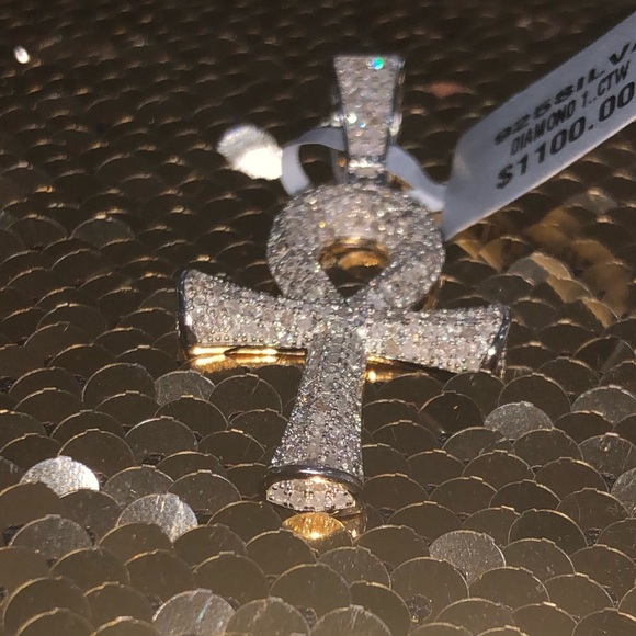 1 carat real diamond ankh cross pendant, hiphop statement natural diamond charm - Picture 4 of 4